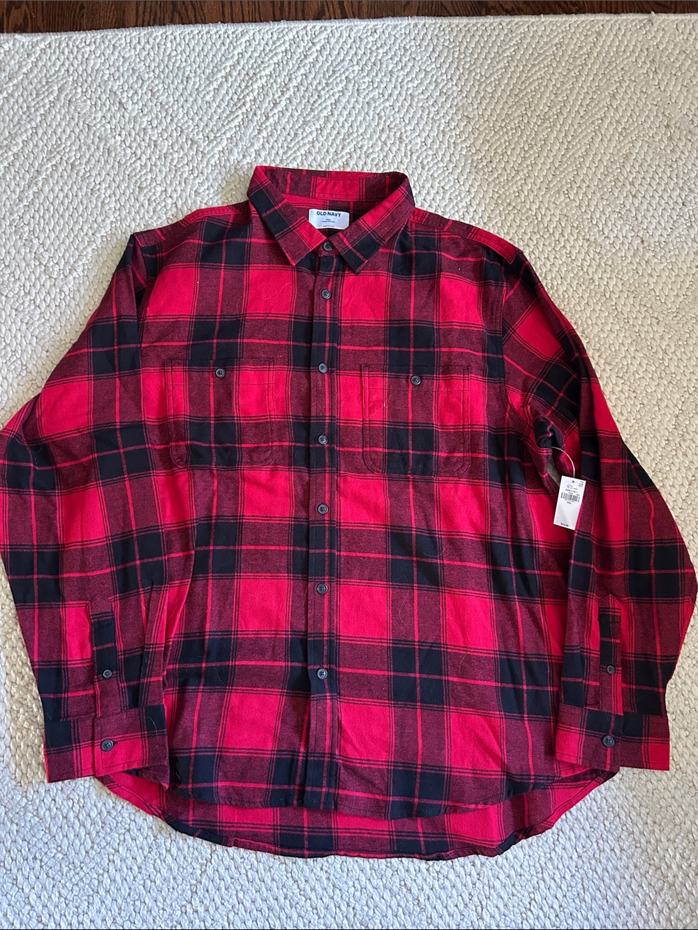 Old Navy Red & Black Plaid Button-Down Shirt - Men's